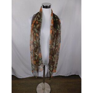 Unified Title "Brown Orange Floral Chiffon Scarf Sheer Boho OS
